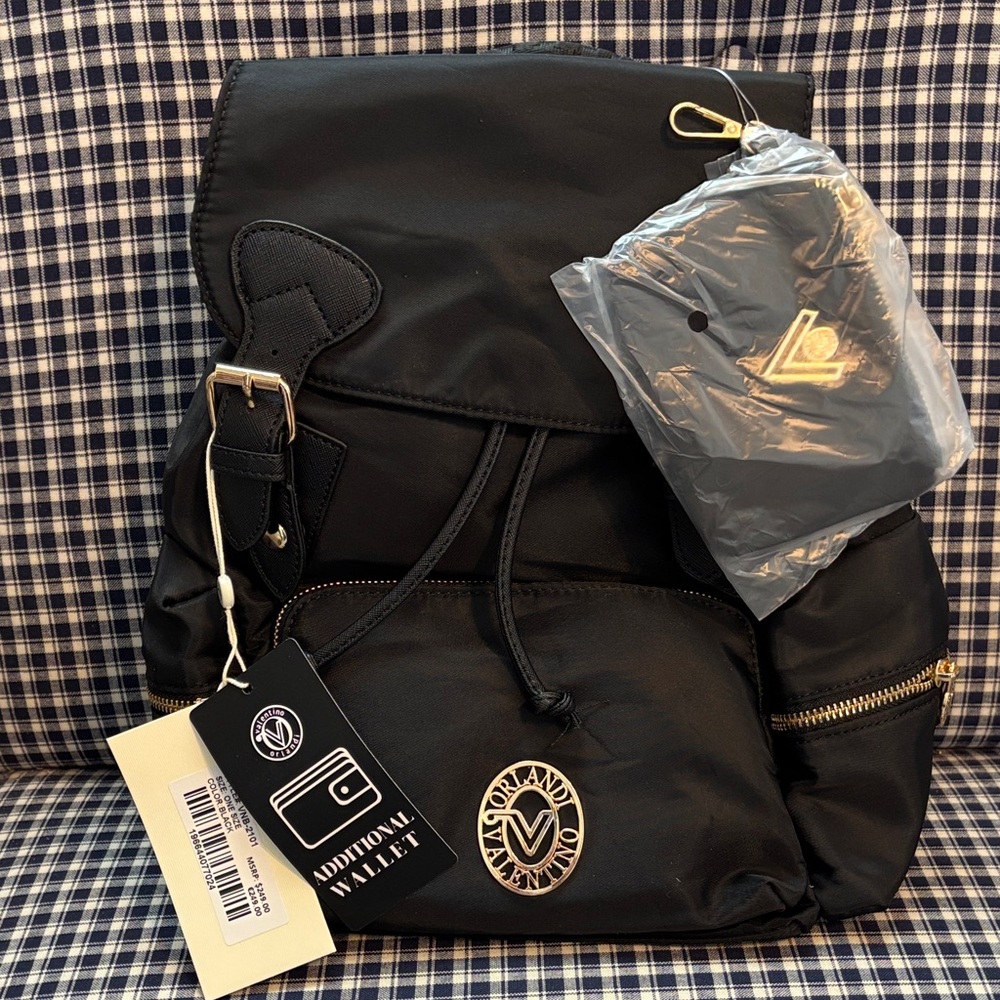 Valentino Orlandi Black Backpack with Wallet